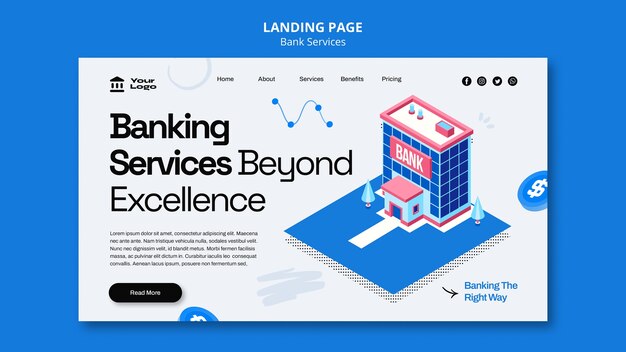 Plantilla de página de destino de servicios bancarios