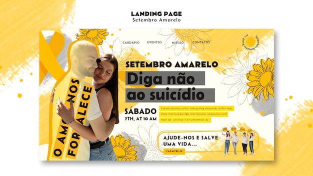 PSD gratuito plantilla de página de destino de setembro amarelo