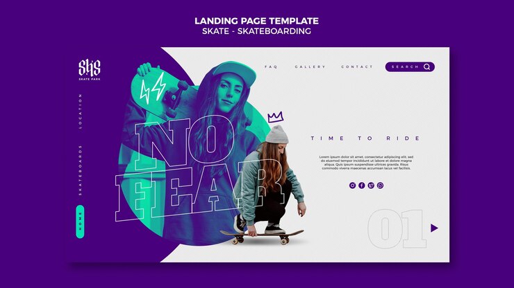 PSD gratuito plantilla de página de destino de skate