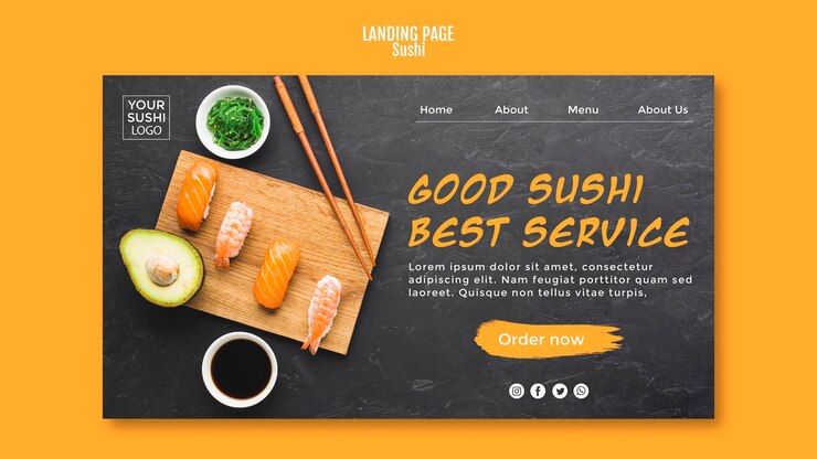PSD gratuito plantilla de página de destino de sushi
