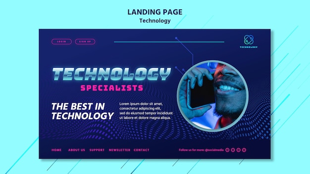 Plantilla de página de destino de tecnología con foto