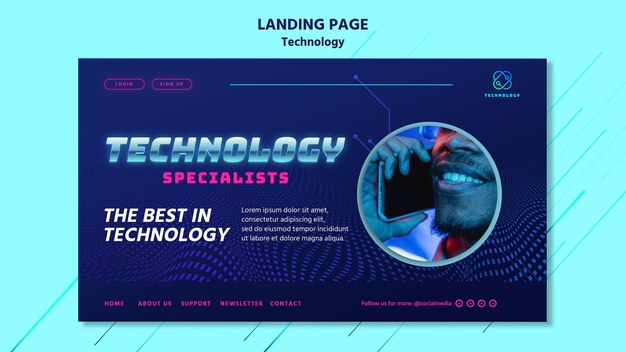Plantilla de página de destino de tecnología con foto