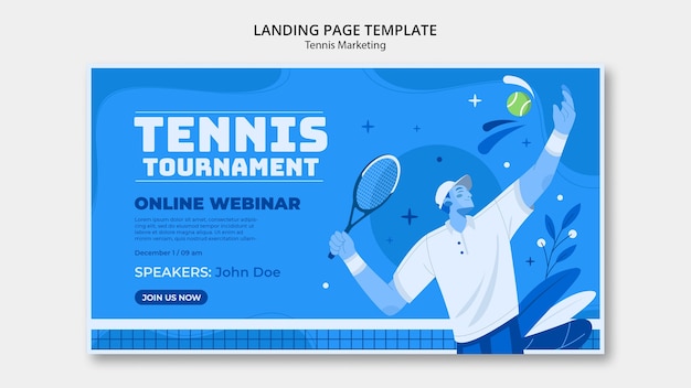 PSD gratuito plantilla de página de destino de torneo de tenis