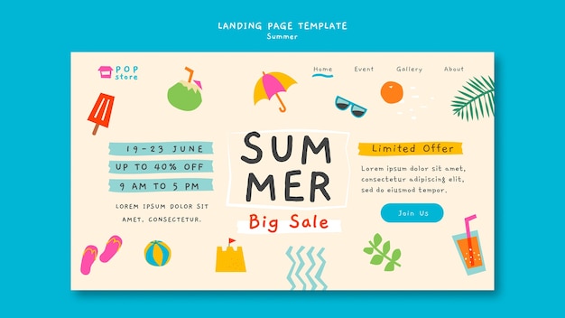 Plantilla de página de destino de vacaciones de verano