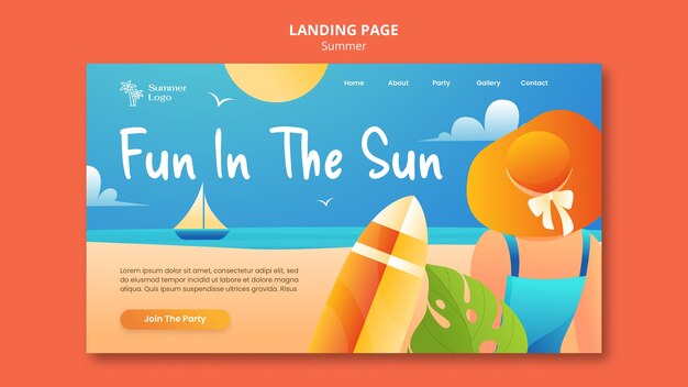 Plantilla de página de destino de vacaciones de verano