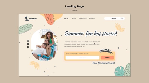 Plantilla de página de destino de verano con hojas coloridas