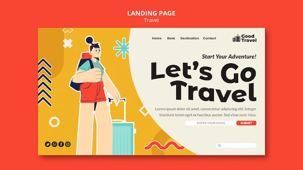 Plantilla de página de destino de viajes de diseño plano