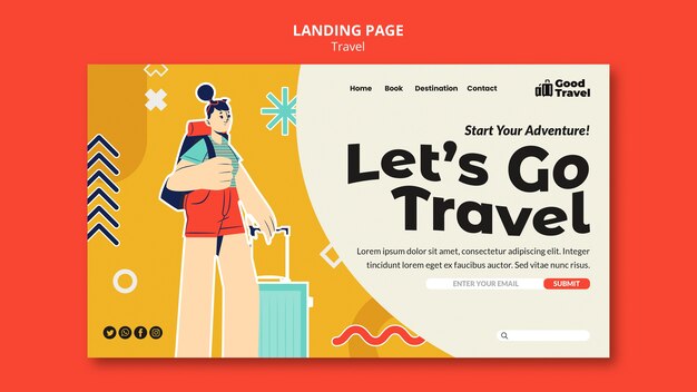 Plantilla de página de destino de viajes de diseño plano