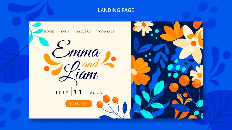 PSD gratuito plantilla de página de inicio de boda floral