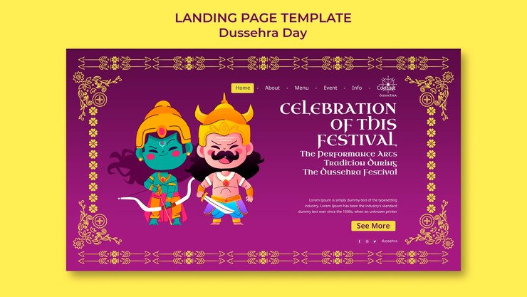 PSD gratuito plantilla de página de inicio de celebración de dussehra