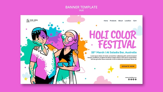 Plantilla de página de inicio de celebración del festival holi
