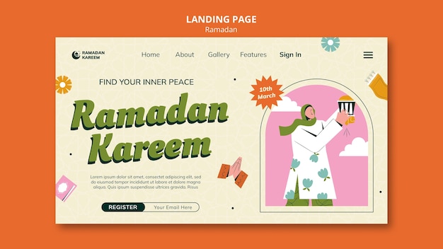 PSD gratuito plantilla de página de inicio de celebración del ramadán