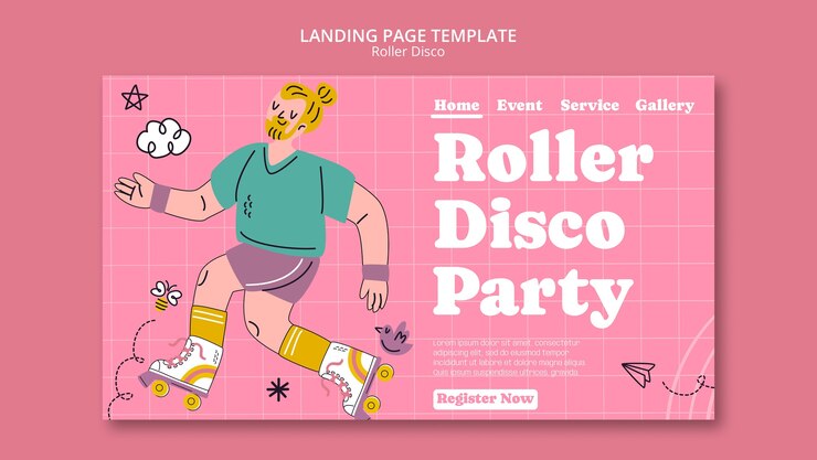 PSD gratuito plantilla de página de inicio de discoteca con rodillos dibujada a mano