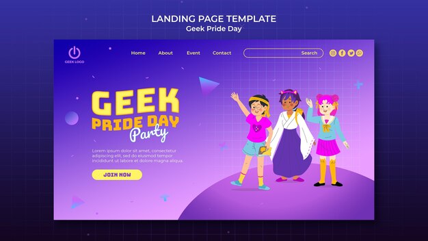 Plantilla de página de inicio de fiesta especial del día del orgullo geek