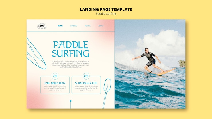 PSD gratuito plantilla de página de inicio de paddle surf