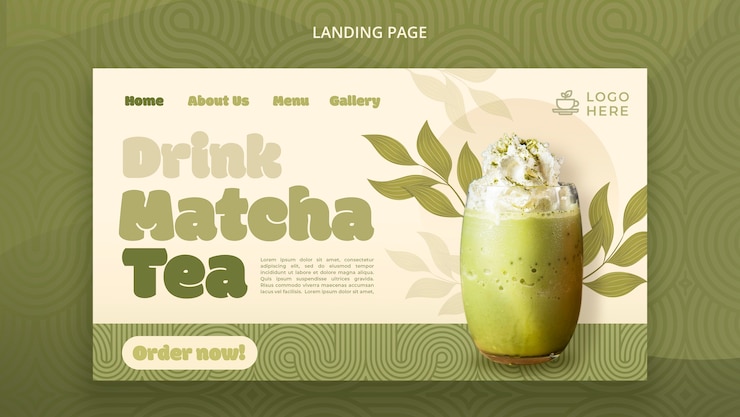 PSD gratuito plantilla de página de inicio de té matcha