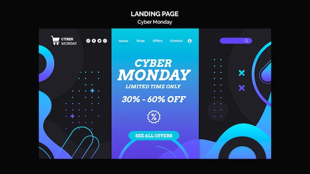 PSD gratuito plantilla de página de inicio de tecnología cyber monday