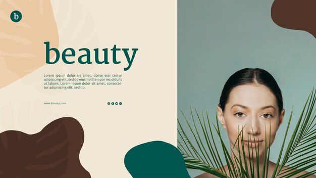 Plantilla de página web de belleza con una mujer