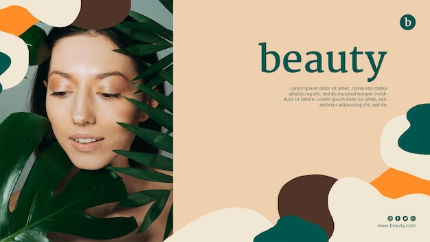 Plantilla de página web de belleza con una mujer