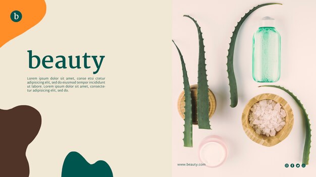 Plantilla de página web de belleza con productos de belleza