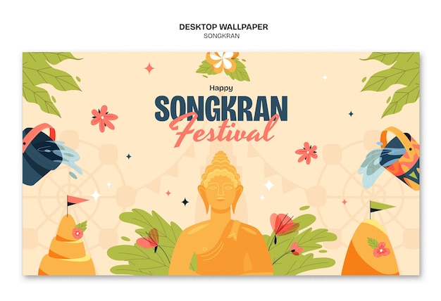 PSD gratuito plantilla de papel tapiz de escritorio para la celebración de songkran