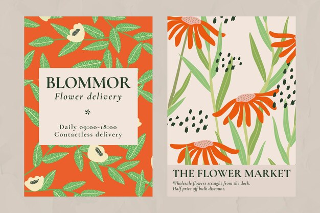 Plantilla de patrones de flores retro para cartel