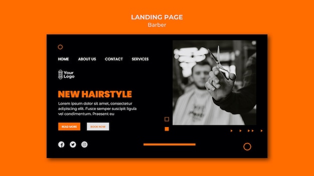 PSD gratuito plantilla de peluquería de página de destino
