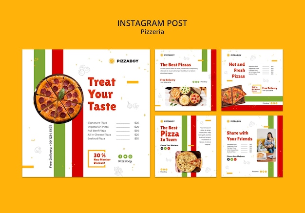 PSD gratuito plantilla de pizzería de diseño plano