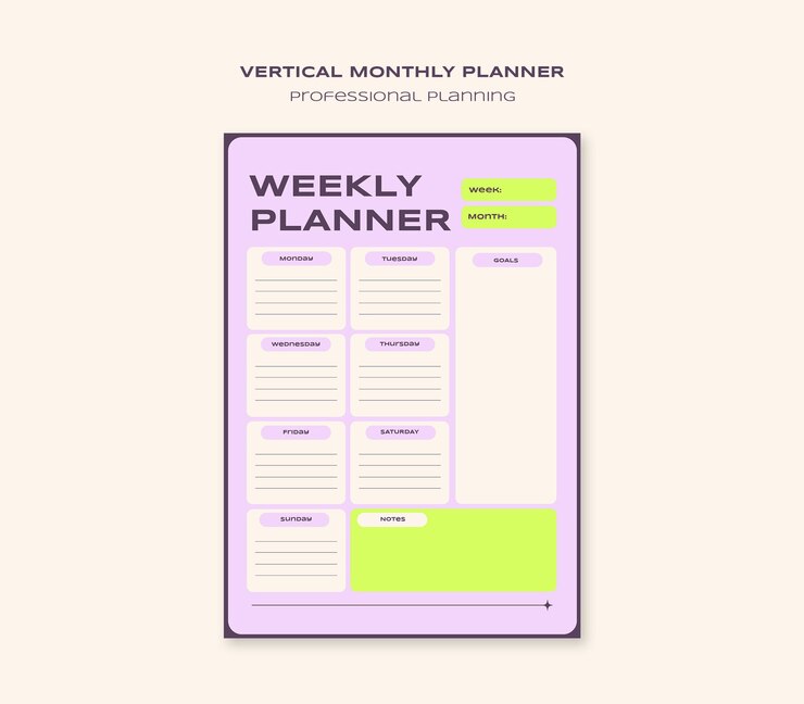 PSD gratuito plantilla de planificador semanal vertical