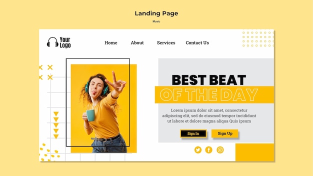 PSD gratuito plantilla de plataforma de música de página de destino