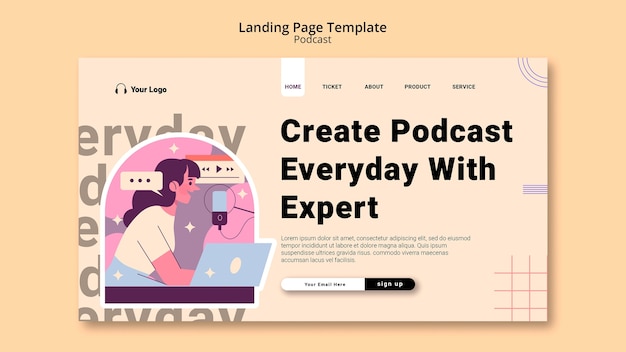 PSD gratuito plantilla de podcast de diseño plano