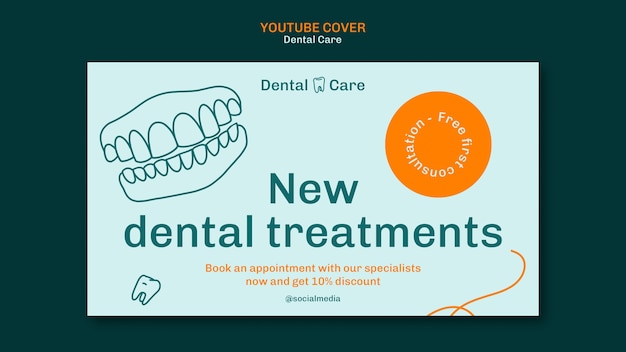 PSD gratuito plantilla de portada de diseño plano para el cuidado dental de youtube