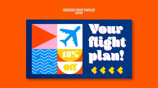 Plantilla de portada de facebook de aeropuerto de diseño plano