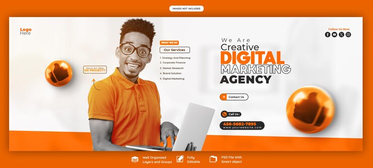 PSD gratuito plantilla de portada de facebook de la agencia de marketing digital y corporativa