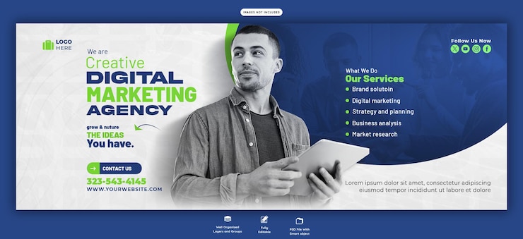 PSD gratuito plantilla de portada de facebook de la agencia de marketing digital y corporativa