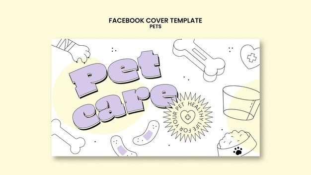 Plantilla de portada de facebook de cuidado de mascotas dibujada a mano