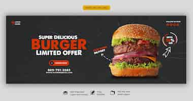 PSD gratuito plantilla de portada de facebook de deliciosa hamburguesa y comida