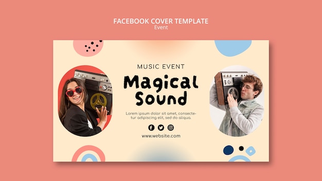 PSD gratuito plantilla de portada de facebook de evento musical de diseño plano