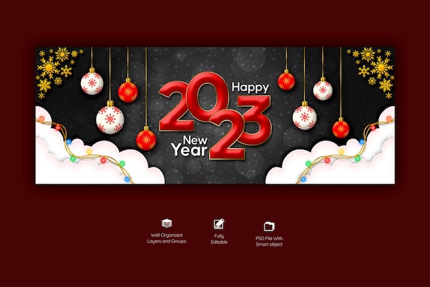 PSD gratuito plantilla de portada de facebook de feliz año nuevo 2023 y feliz navidad