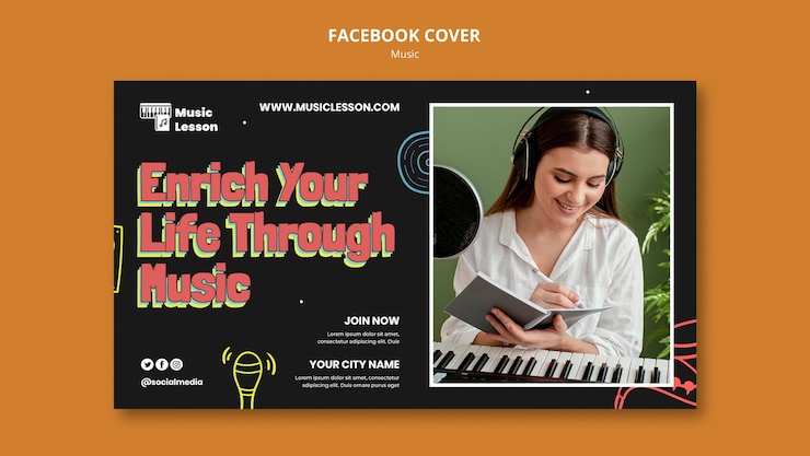 PSD gratuito plantilla de portada de facebook del festival de música