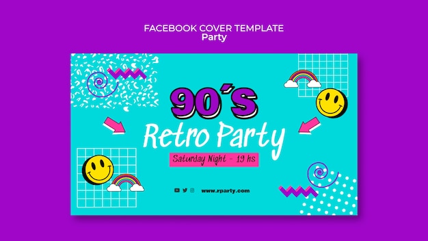 Plantilla de portada de facebook de fiesta colorida de diseño plano