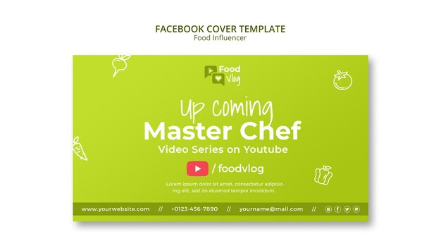 Plantilla de portada de facebook de influencer de comida de diseño plano