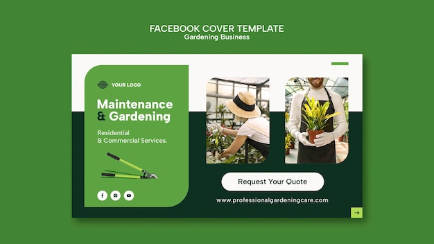 PSD gratuito plantilla de portada de facebook de jardinería de diseño plano