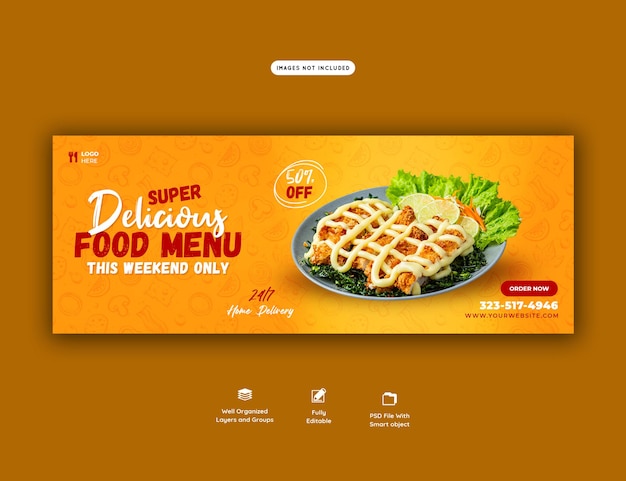 Plantilla de portada de facebook de menú de comida y restaurante