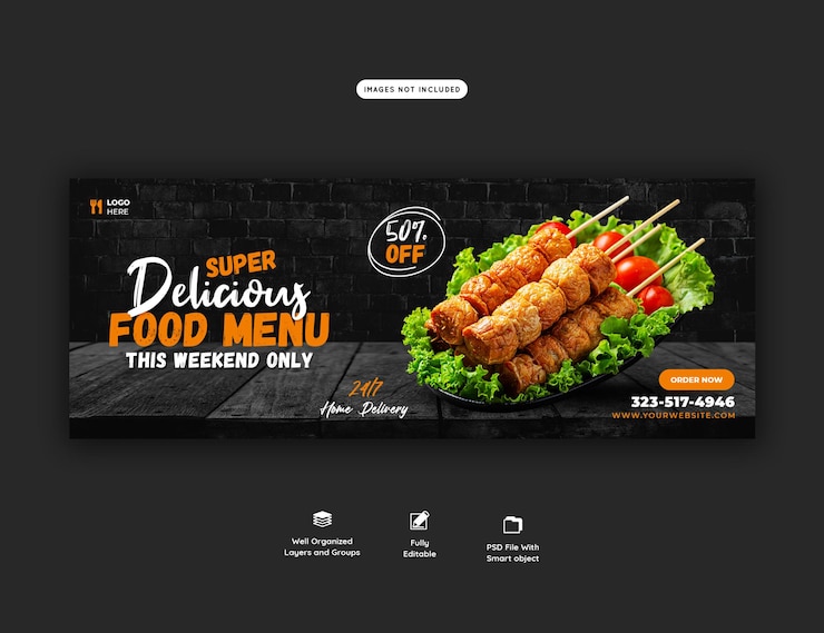 PSD gratuito plantilla de portada de facebook de menú de comida y restaurante