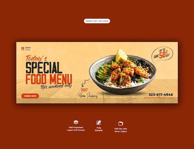 PSD gratuito plantilla de portada de facebook de menú de comida y restaurante