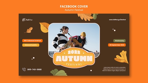 PSD gratuito plantilla de portada de facebook de otoño de diseño plano