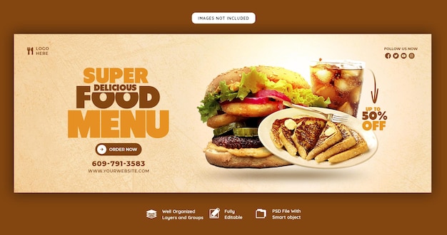 Plantilla de portada de facebook y restaurante de comida