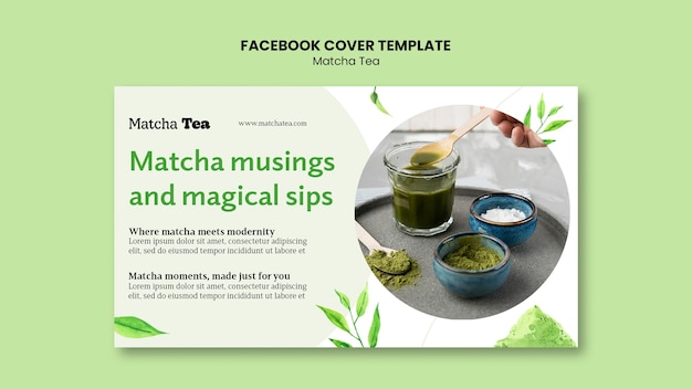 PSD gratuito plantilla de portada de facebook de té matcha