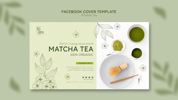 Plantilla de portada de facebook de té matcha